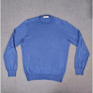 Piacenza Mens Blue 100% Wool/Lana Sweater Sz (EU 52: US 42/XL) Lightweight FLAWS